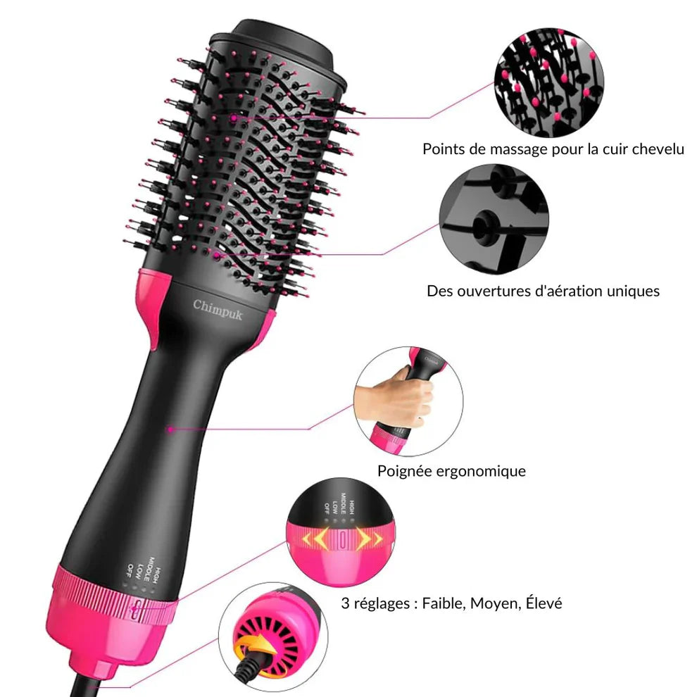 Brosse à Cheveux 3 en 1 – Chauffante, Démêlante et Lissante